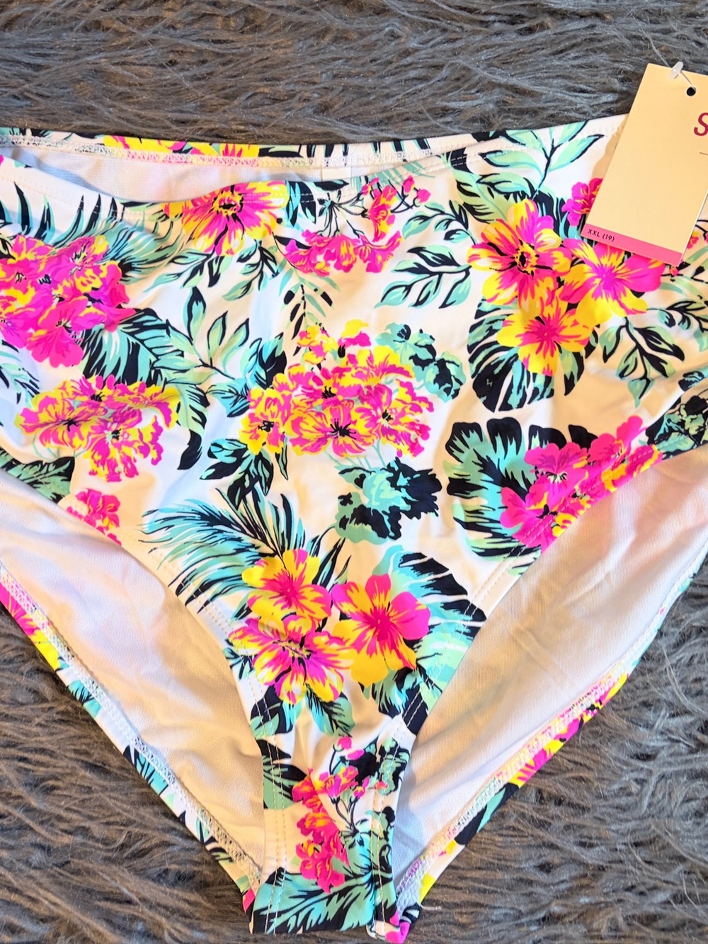 SO Tropical Floral High-Waist Bikini Bottoms - Pink & Yellow Flowers